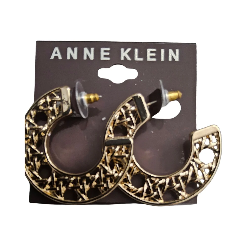 Anne Klein Gold Tone Lattice C Hoop Earrings - Picture 4 of 7